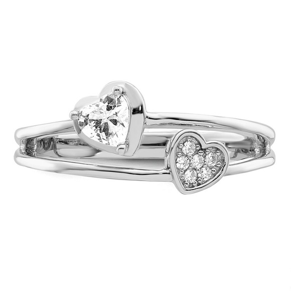 925 Sterling Silver Rhodium plated CZ (Cubic Zirconia) Hearts Ring - Picture 5 of 6